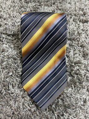 Roberto Villini Men’s Silk Striped Tie Blue Yellow Diagonal Classic Business
